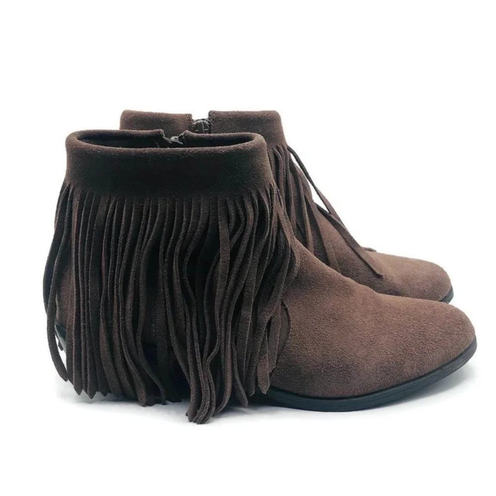 Steve Madden Woman`s Ranch Fringe Ankle Boots Size‎ 6.5M Taupe